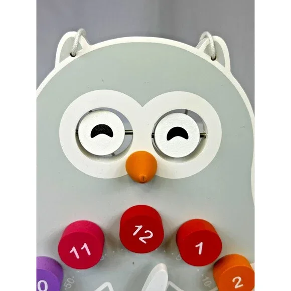 JANOD Owly Teaching/Learning Clock Time Toy w Chalkboard + Removable Number Pegs - Picture 2 of 10